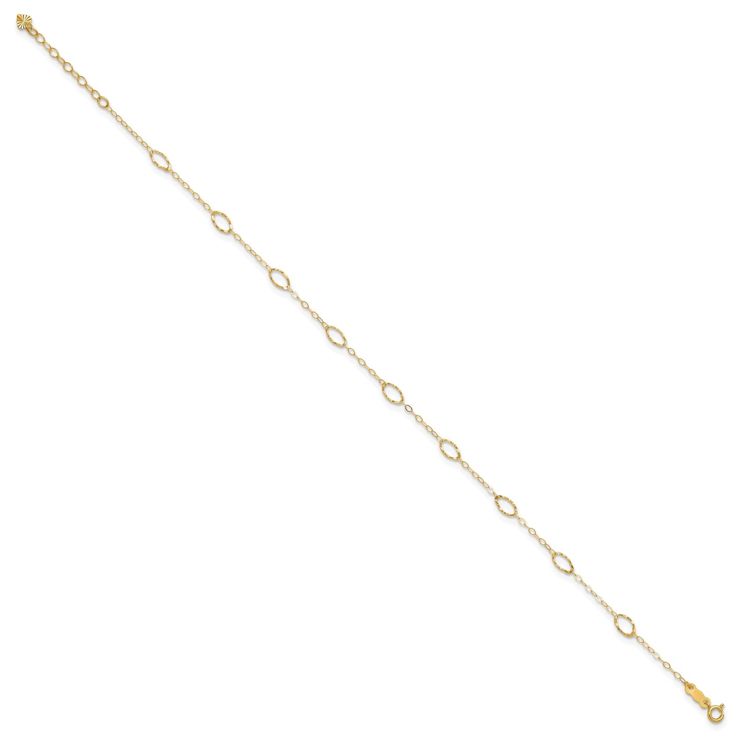 14k Textured Oval Shapes 10 inch Plus 1 inch Extender - Total 11 inch Anklet