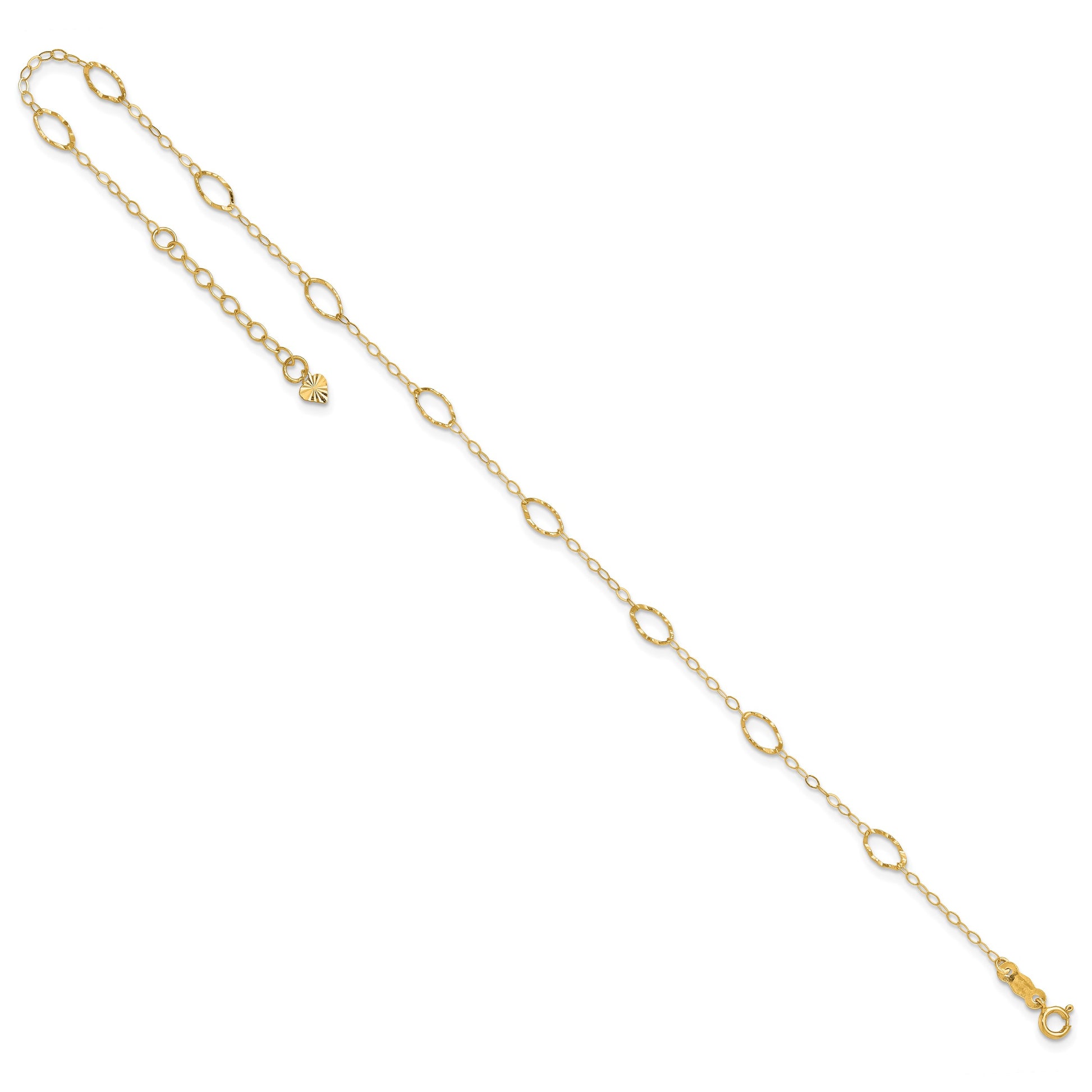 14k Textured Oval Shapes 10 inch Plus 1 inch Extender - Total 11 inch Anklet