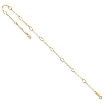 14k Textured Oval Shapes 10 inch Plus 1 inch Extender - Total 11 inch Anklet