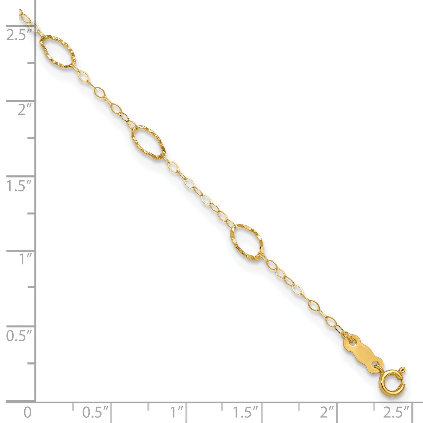 14k Textured Oval Shapes 10 inch Plus 1 inch Extender - Total 11 inch Anklet