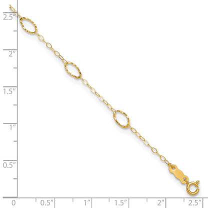 14k Textured Oval Shapes 10 inch Plus 1 inch Extender - Total 11 inch Anklet