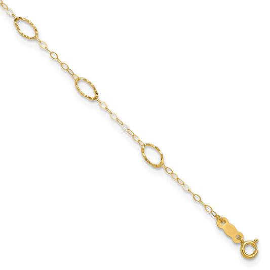 14k Textured Oval Shapes 10 inch Plus 1 inch Extender - Total 11 inch Anklet