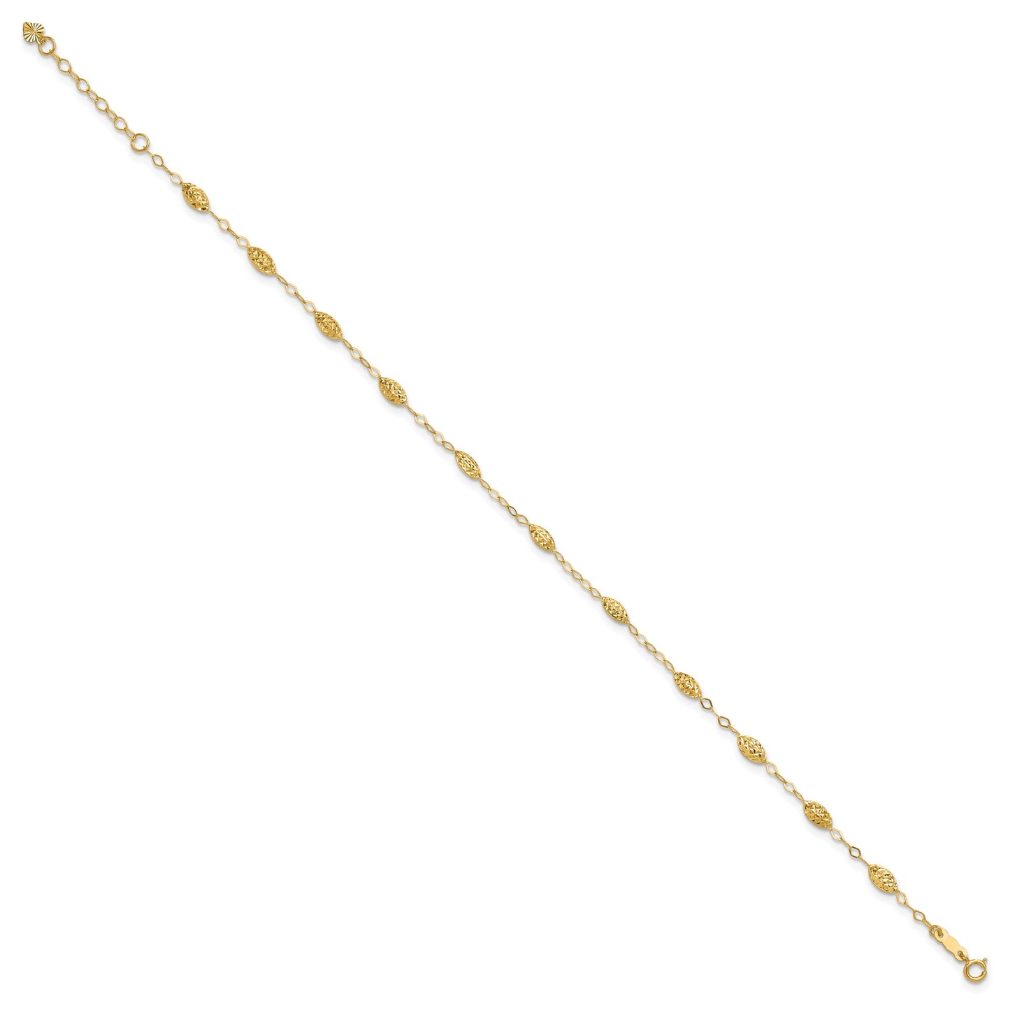 14k Textured Rice Puff Beads 9 inch Plus 1 inch Extender - Total 10 inch Anklet