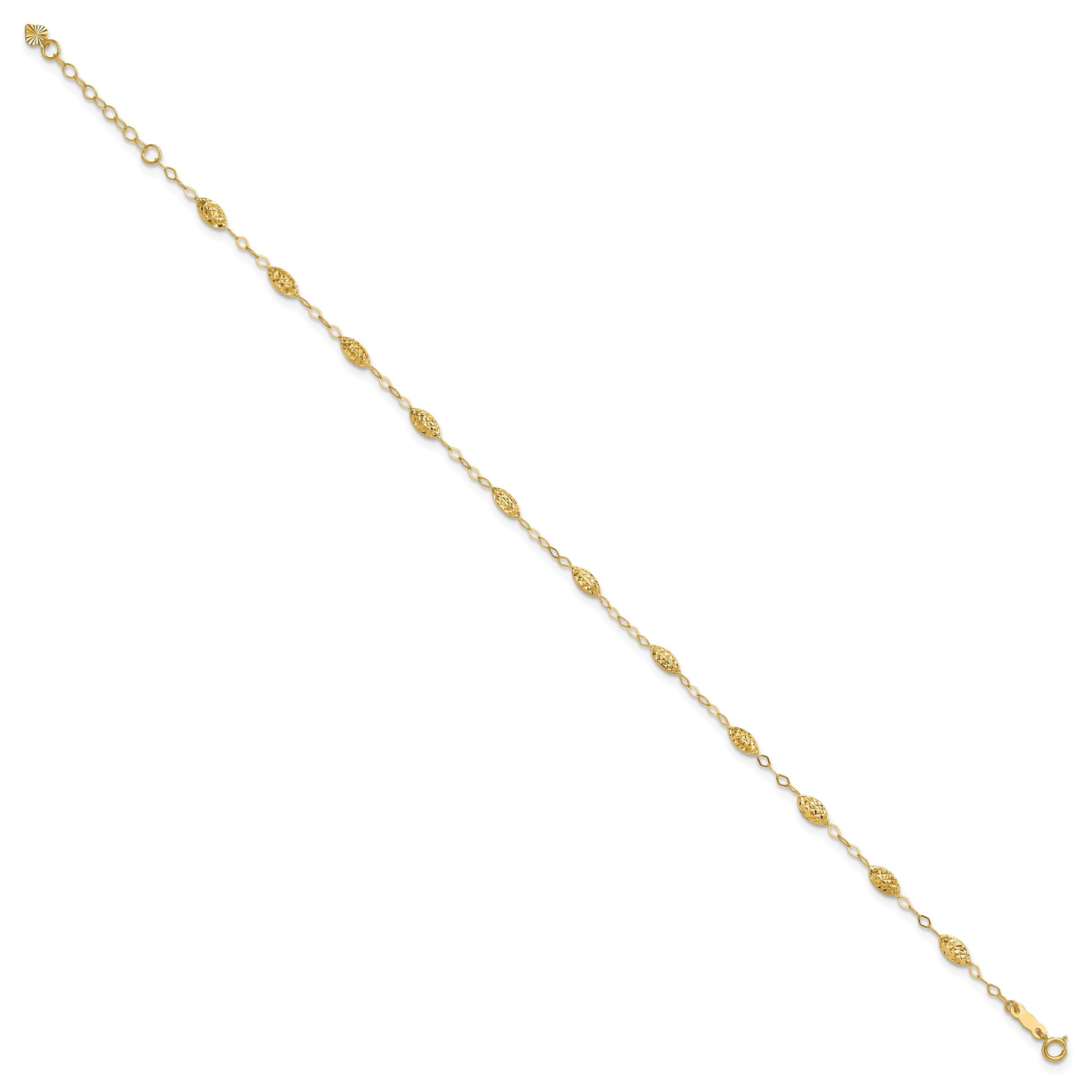 14k Textured Rice Puff Beads 9 inch Plus 1 inch Extender - Total 10 inch Anklet