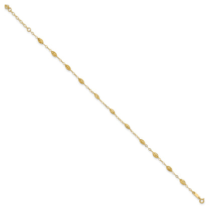 14k Textured Rice Puff Beads 9 inch Plus 1 inch Extender - Total 10 inch Anklet