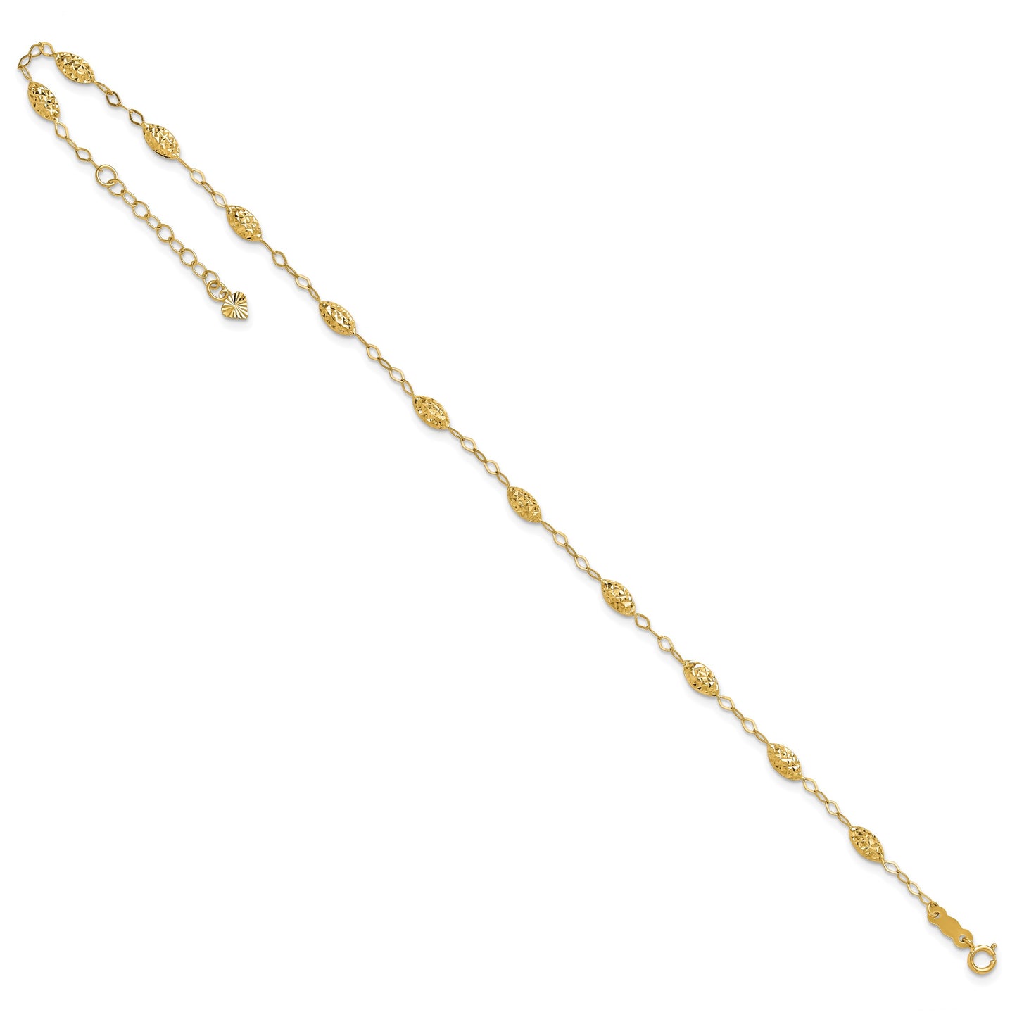 14k Textured Rice Puff Beads 9 inch Plus 1 inch Extender - Total 10 inch Anklet