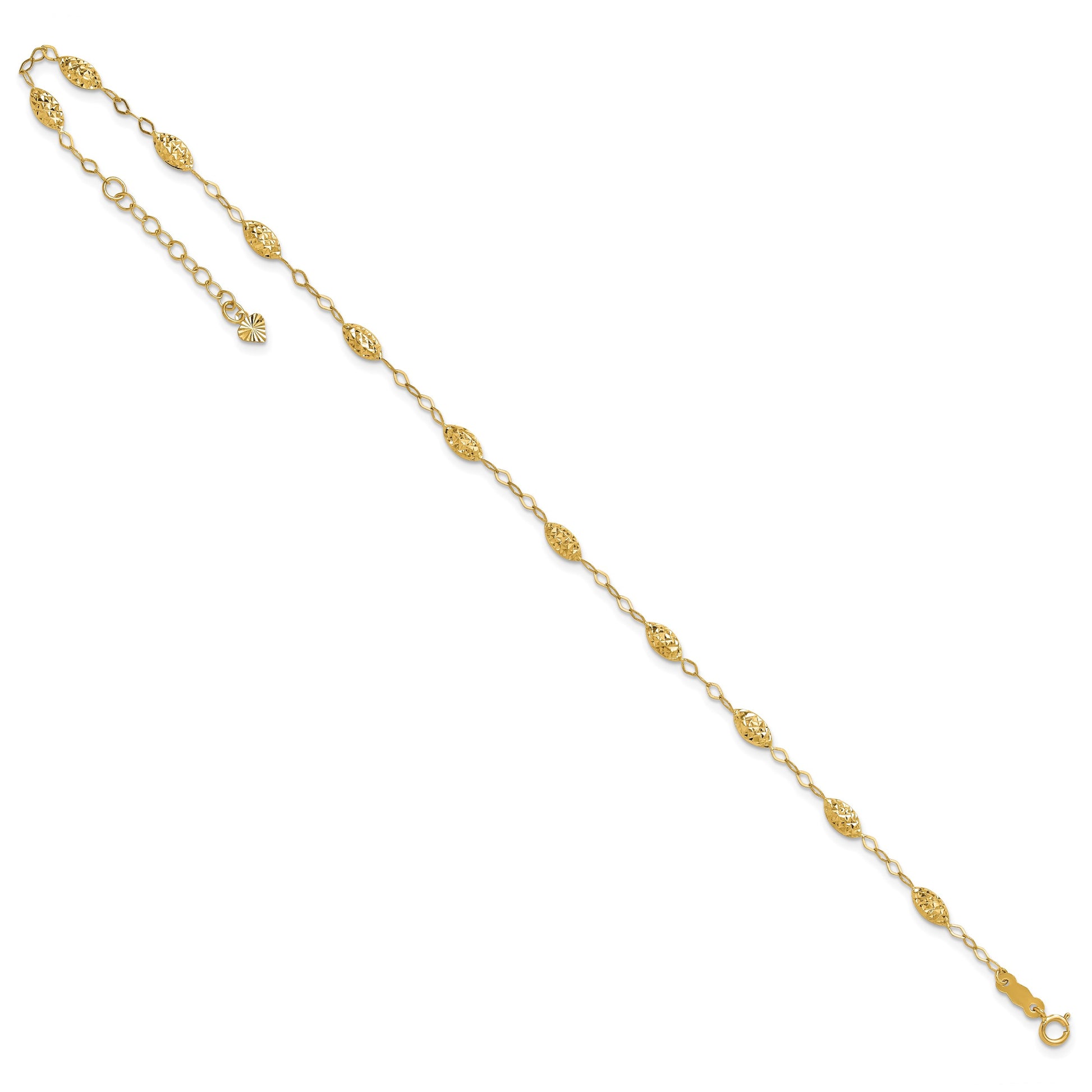 14k Textured Rice Puff Beads 9 inch Plus 1 inch Extender - Total 10 inch Anklet