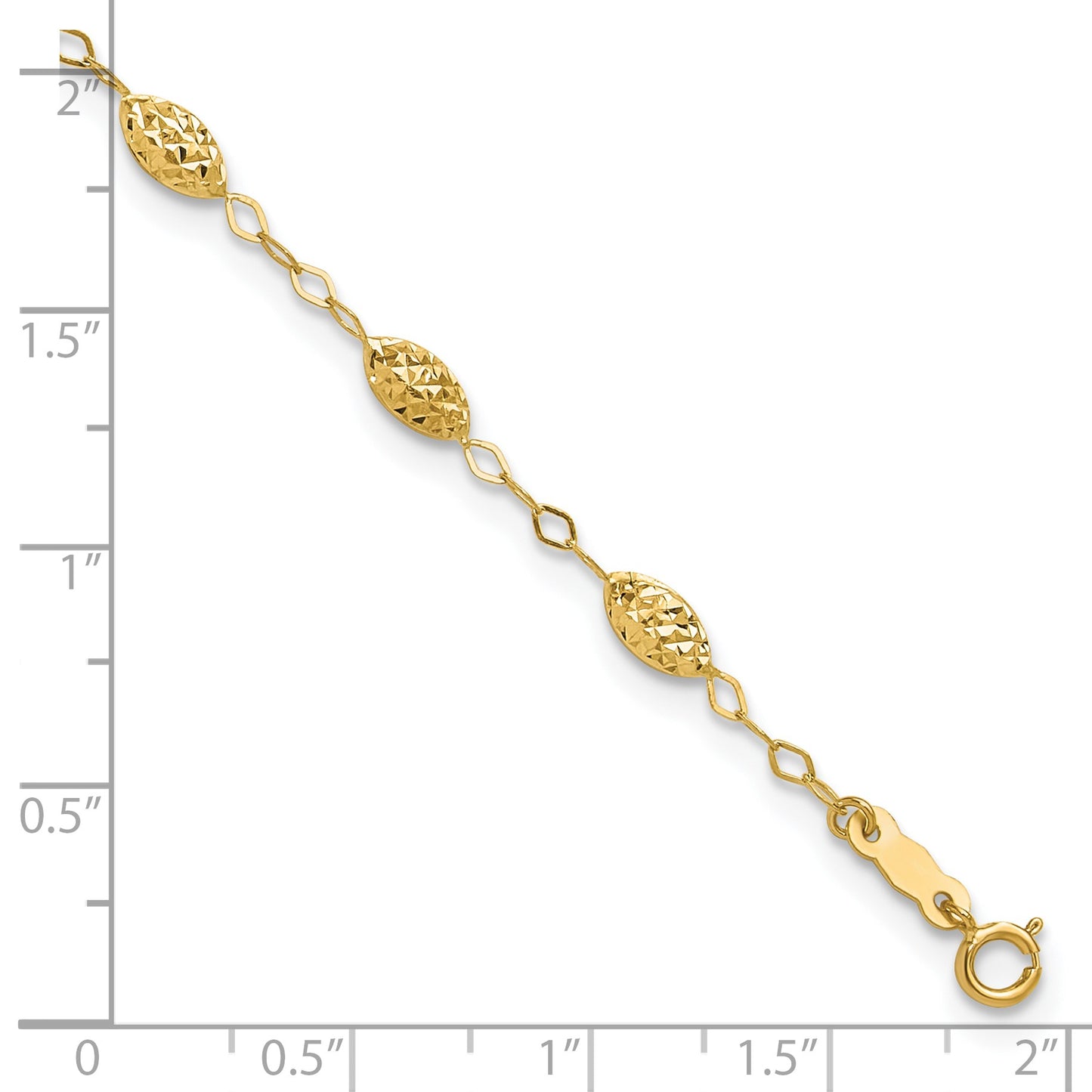 14k Textured Rice Puff Beads 9 inch Plus 1 inch Extender - Total 10 inch Anklet