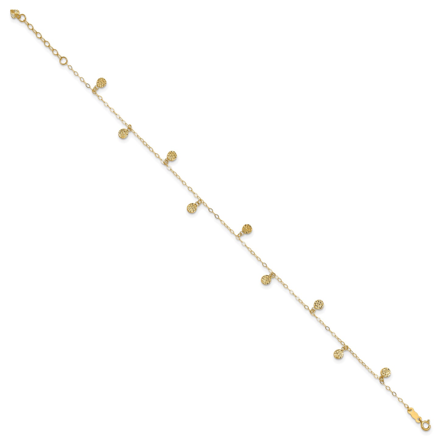14k Hollow Dangle Circles 9 inch Plus 1 inch Extender - Total 10 inch Anklet