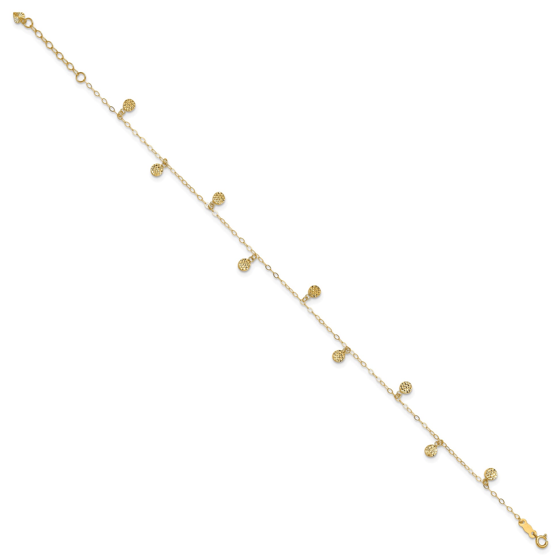 14k Hollow Dangle Circles 9 inch Plus 1 inch Extender - Total 10 inch Anklet