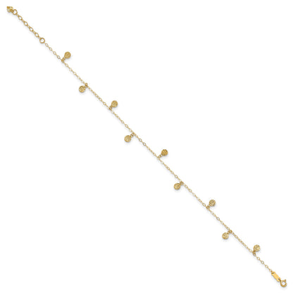 14k Hollow Dangle Circles 9 inch Plus 1 inch Extender - Total 10 inch Anklet