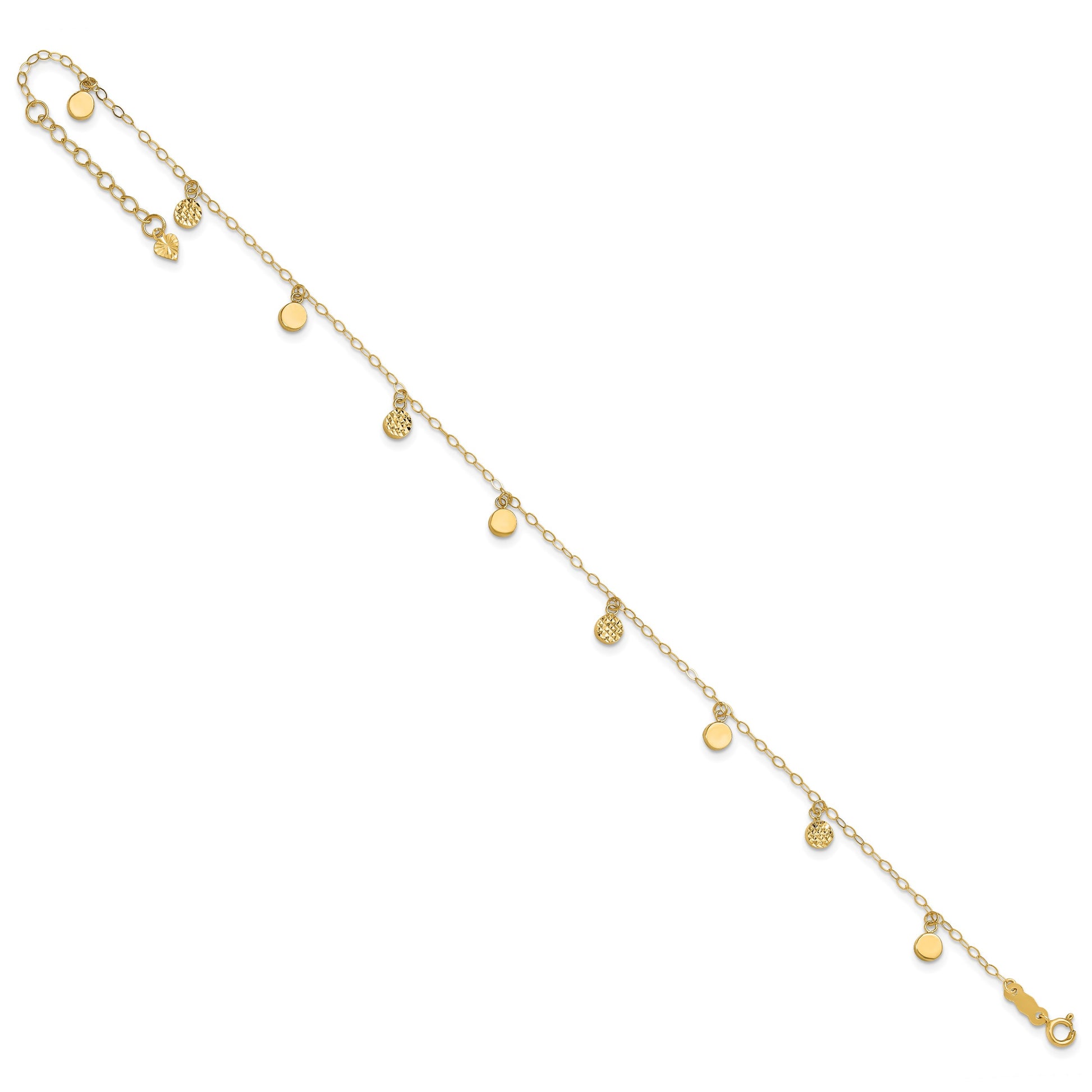 14k Hollow Dangle Circles 9 inch Plus 1 inch Extender - Total 10 inch Anklet