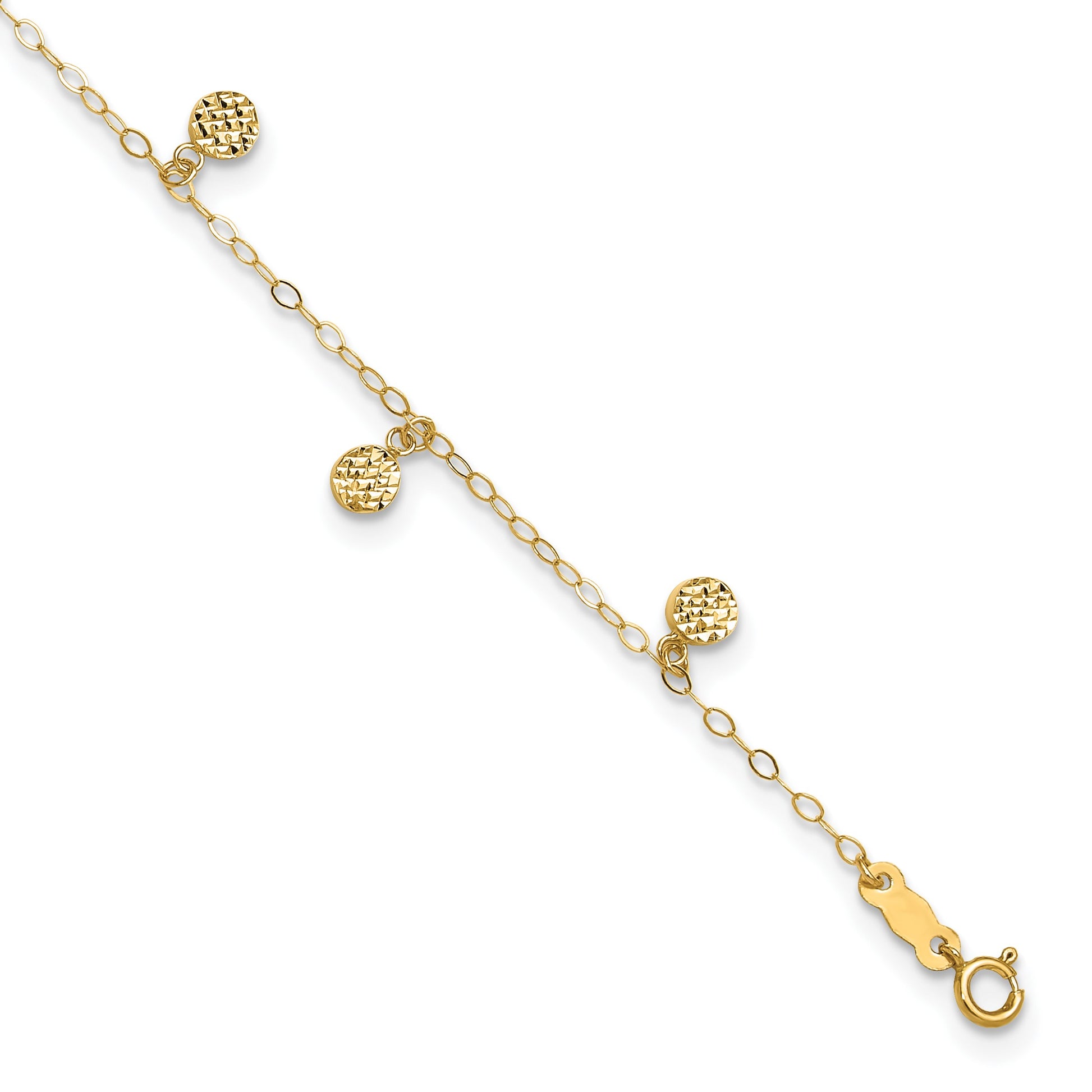 14k Hollow Dangle Circles 9 inch Plus 1 inch Extender - Total 10 inch Anklet