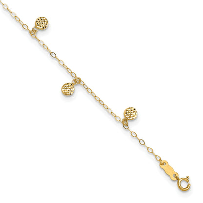 14k Hollow Dangle Circles 9 inch Plus 1 inch Extender - Total 10 inch Anklet