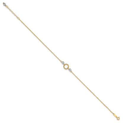 14k Two-tone Circle and Diamond-cut Beads 9 inch Plus 1 inch Bead Dangle Extender - Total 10 inch Anklet