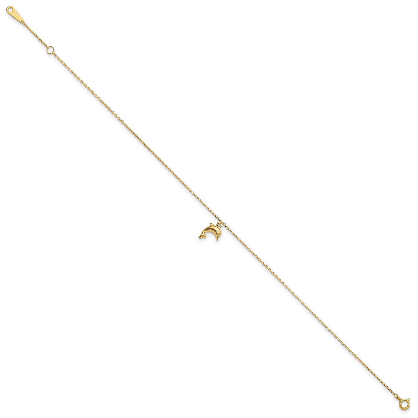 14k Dolphin Charm Dangle 9 inch Plus 1 inch Extender - Total 10 inch Anklet