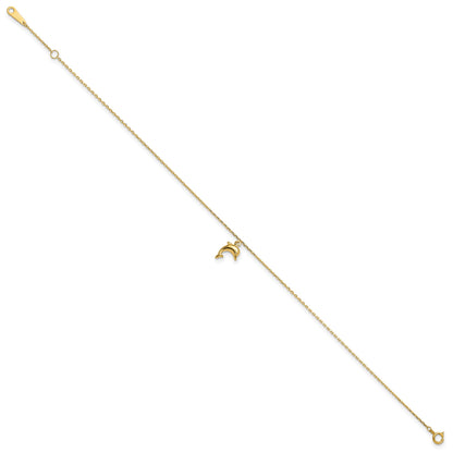 14k Dolphin Charm Dangle 9 inch Plus 1 inch Extender - Total 10 inch Anklet
