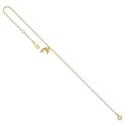 14k Dolphin Charm Dangle 9 inch Plus 1 inch Extender - Total 10 inch Anklet