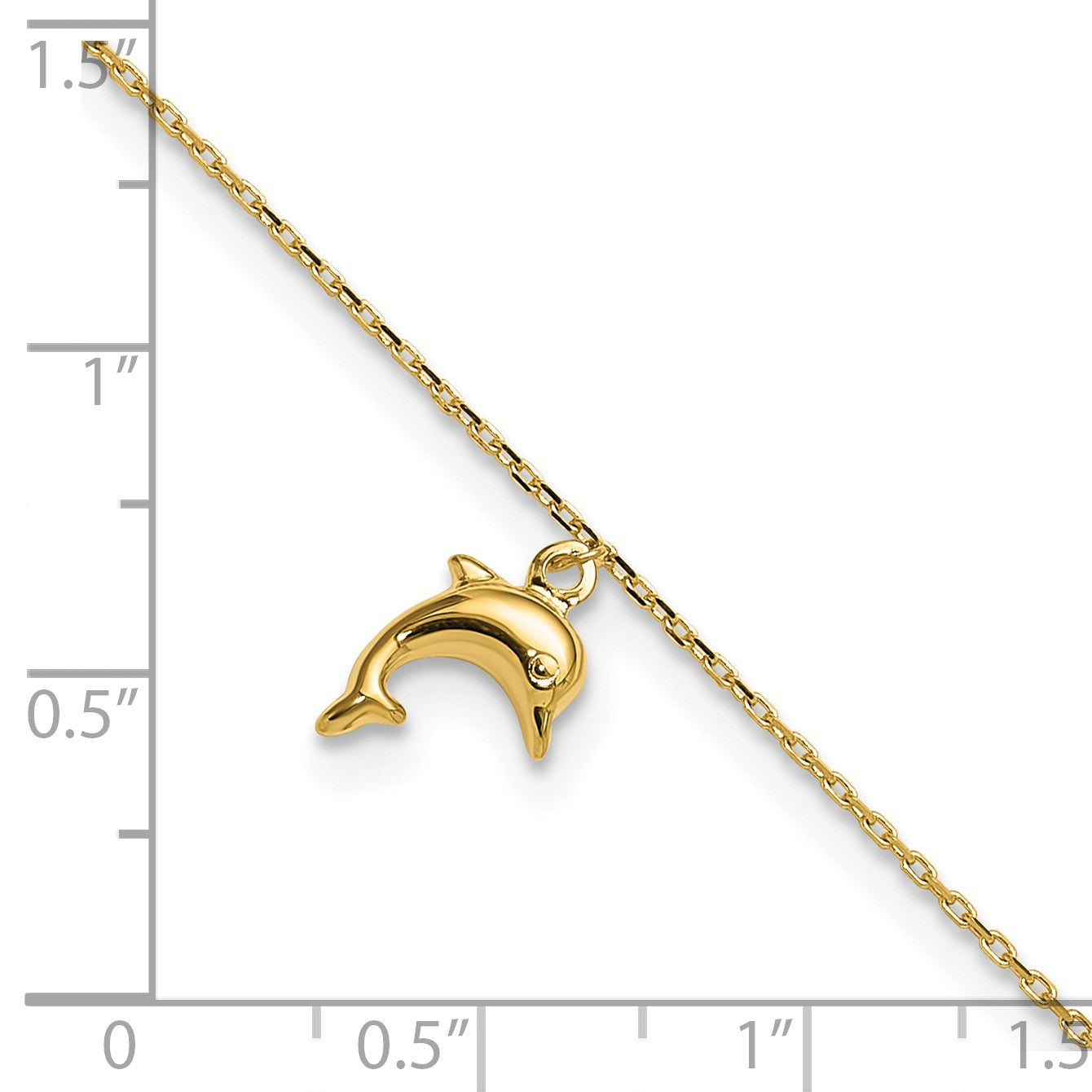 14k Dolphin Charm Dangle 9 inch Plus 1 inch Extender - Total 10 inch Anklet