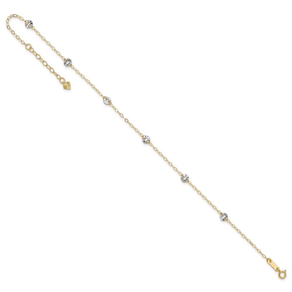 14K Two-tone Oval Chain with Wavy Circles 9in Plus 1in Ext Anklet