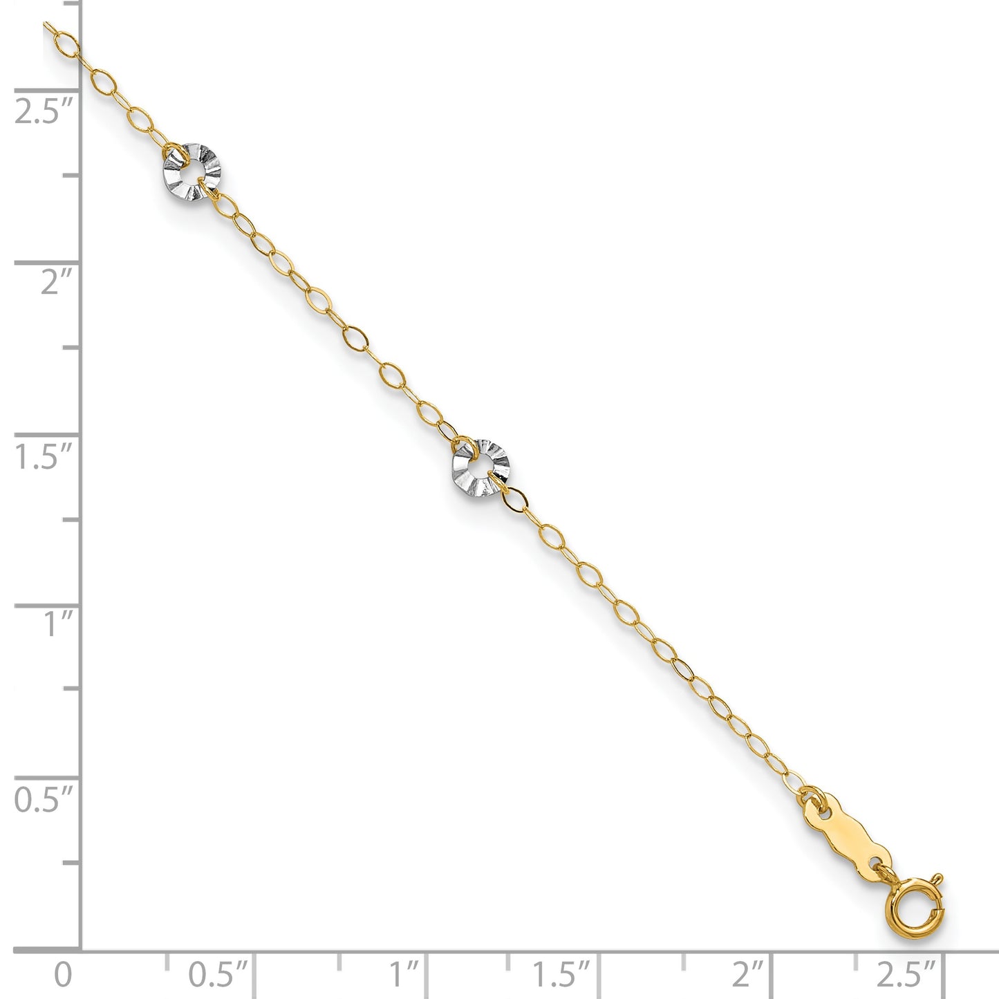 14K Two-tone Chain and Wavy Circles 6-Station 9 inch Plus 1 inch Extender - Total 10 inch Anklet