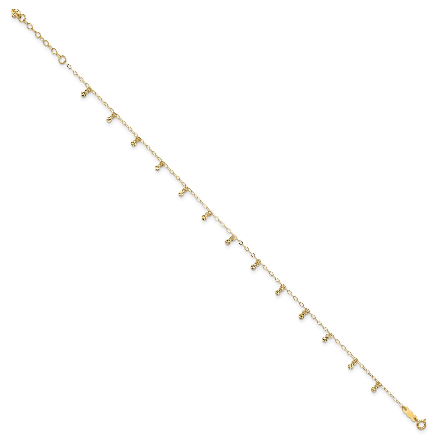 14K Cable Chain with Diamond Cut Dots 9 inch Plus 1 inch Extender - Total 10 inch Anklet