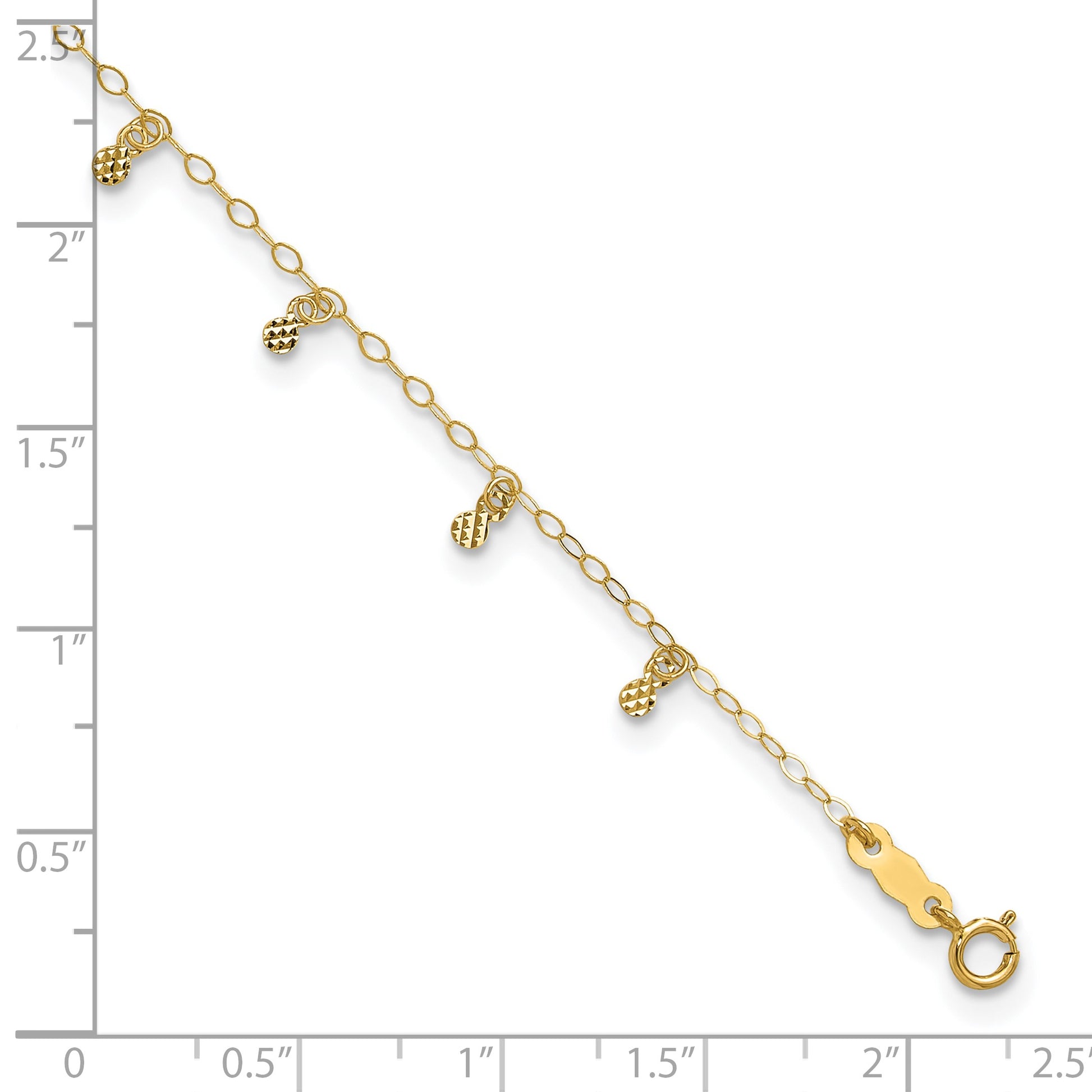 14K Cable Chain with Diamond Cut Dots 9 inch Plus 1 inch Extender - Total 10 inch Anklet