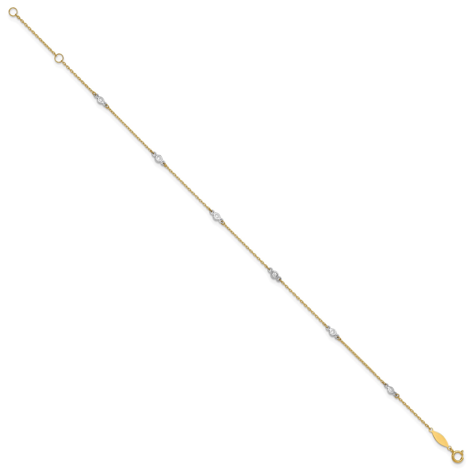 14k Two-tone Bezel-set CZ 6-Station 9 inch Plus 1 inch Extender - Total 10 inch Anklet