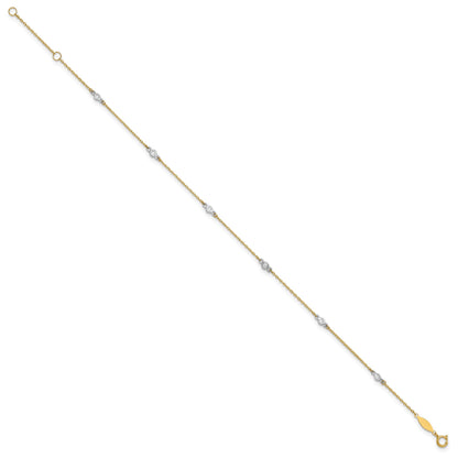 14k Two-tone Bezel-set CZ 6-Station 9 inch Plus 1 inch Extender - Total 10 inch Anklet