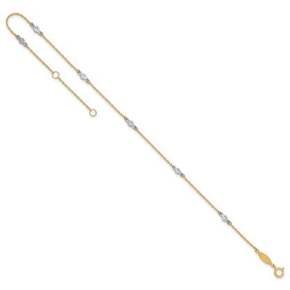 14k Two-tone Bezel-set CZ 6-Station 9 inch Plus 1 inch Extender - Total 10 inch Anklet