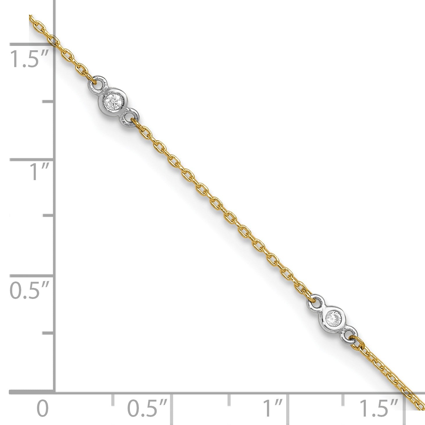 14k Two-tone Bezel-set CZ 6-Station 9 inch Plus 1 inch Extender - Total 10 inch Anklet
