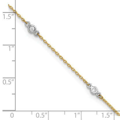 14k Two-tone Bezel-set CZ 6-Station 9 inch Plus 1 inch Extender - Total 10 inch Anklet