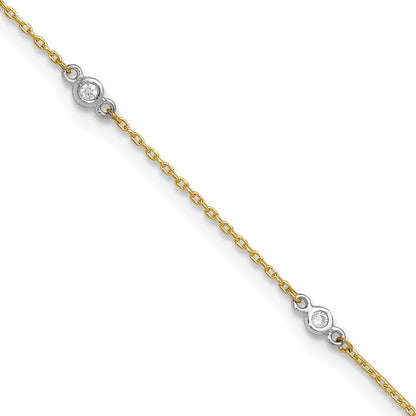 14k Two-tone Bezel-set CZ 6-Station 9 inch Plus 1 inch Extender - Total 10 inch Anklet