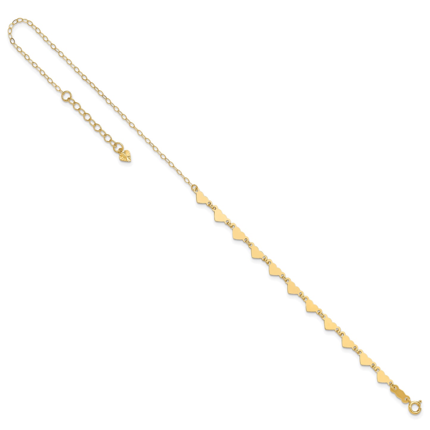 14K Hearts and Oval Links 10 inch Plus 1 inch Extender - Total 11 inch Anklet