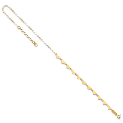 14K Hearts and Oval Links 10 inch Plus 1 inch Extender - Total 11 inch Anklet