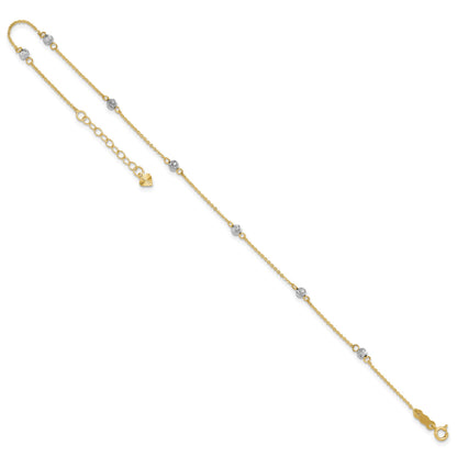 14K Two-tone Diamond-cut Beads 7-Station 9 inch Plus 1 inch Extender - Total 10 inch Anklet