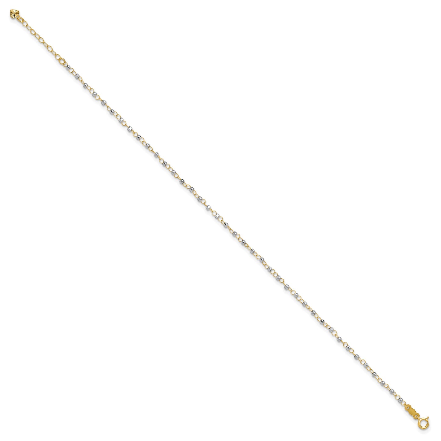 14K Two-tone Chain with Mirror Beads 9 inch Plus 1 inch Extender - Total 10 inch Anklet