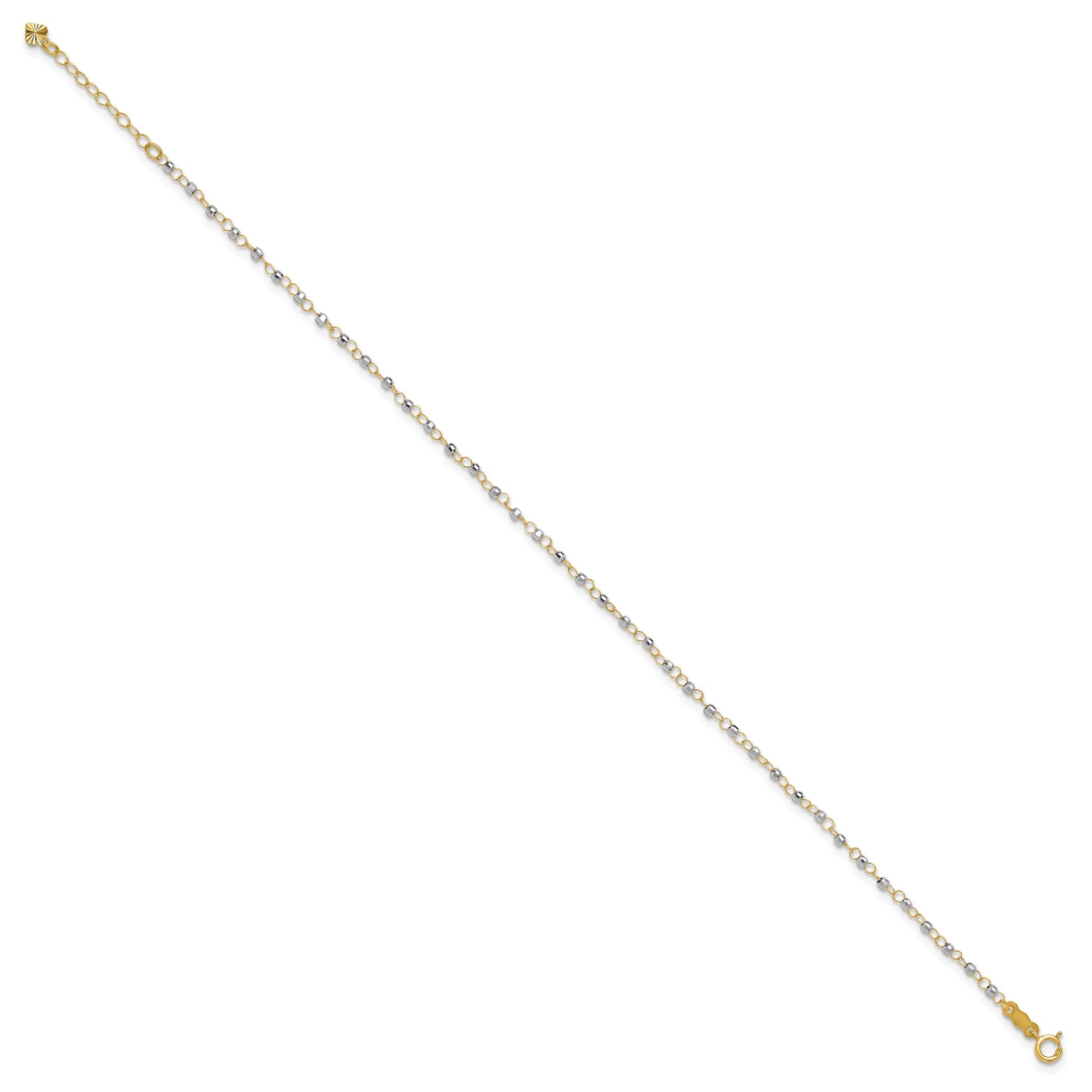 14K Two-tone Chain with Mirror Beads 9 inch Plus 1 inch Extender - Total 10 inch Anklet