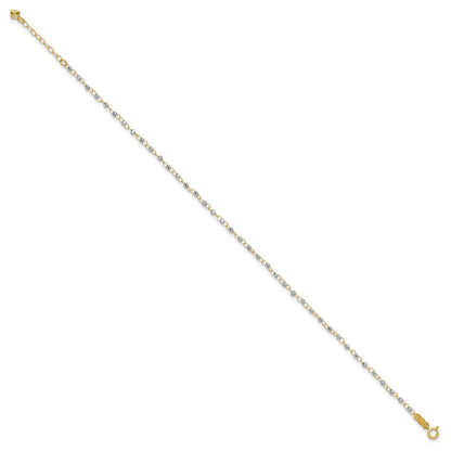 14K Two-tone Chain with Mirror Beads 9 inch Plus 1 inch Extender - Total 10 inch Anklet