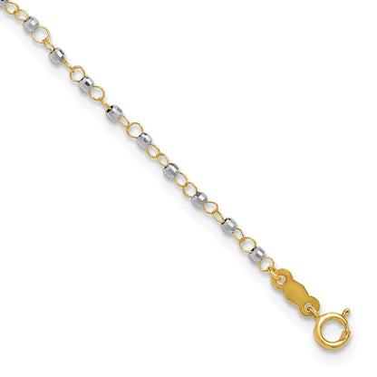 14K Two-tone Chain with Mirror Beads 9 inch Plus 1 inch Extender - Total 10 inch Anklet