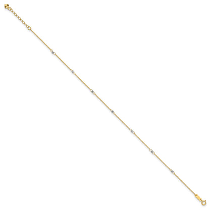 14K Two-tone Ropa Chain Mirror Beads 7-Station 9 inch Plus 1 inch Extender - Total 10 inch Anklet
