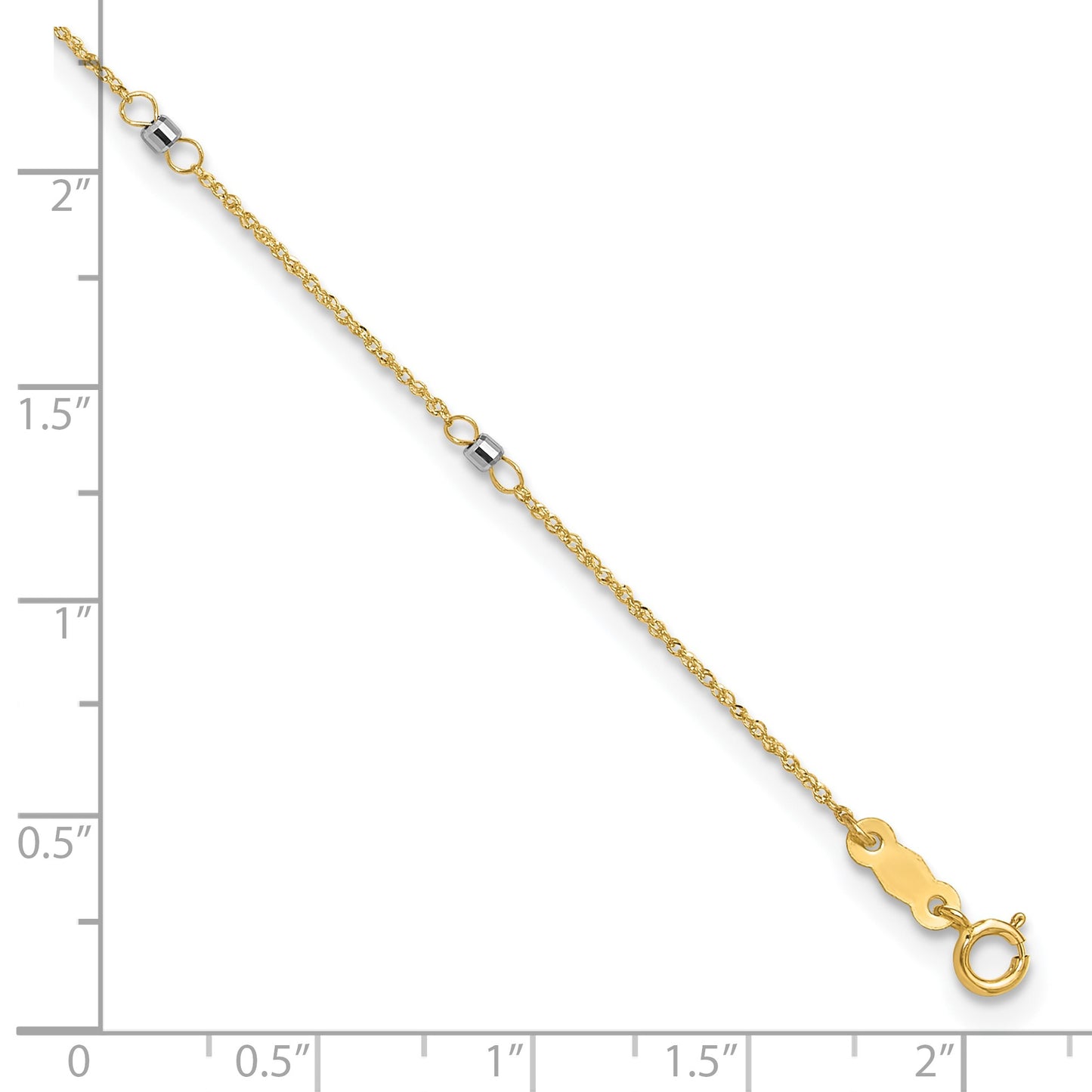 14K Two-tone Ropa Chain Mirror Beads 7-Station 9 inch Plus 1 inch Extender - Total 10 inch Anklet