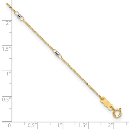 14K Two-tone Ropa Chain Mirror Beads 7-Station 9 inch Plus 1 inch Extender - Total 10 inch Anklet