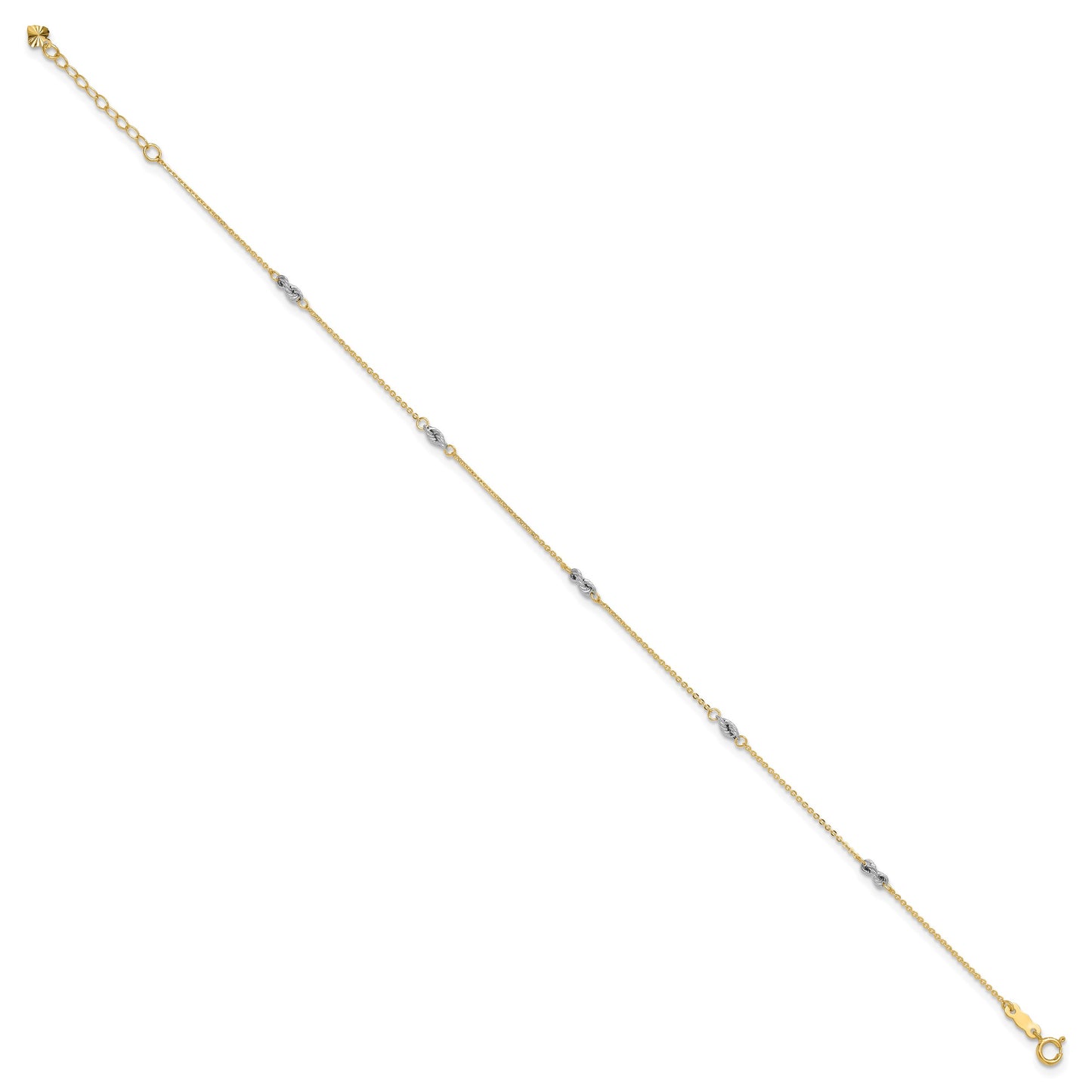 14K Two-tone Fancy Twist 5-Station 9 inch Plus 1 inch Extender - Total 10 inch Anklet