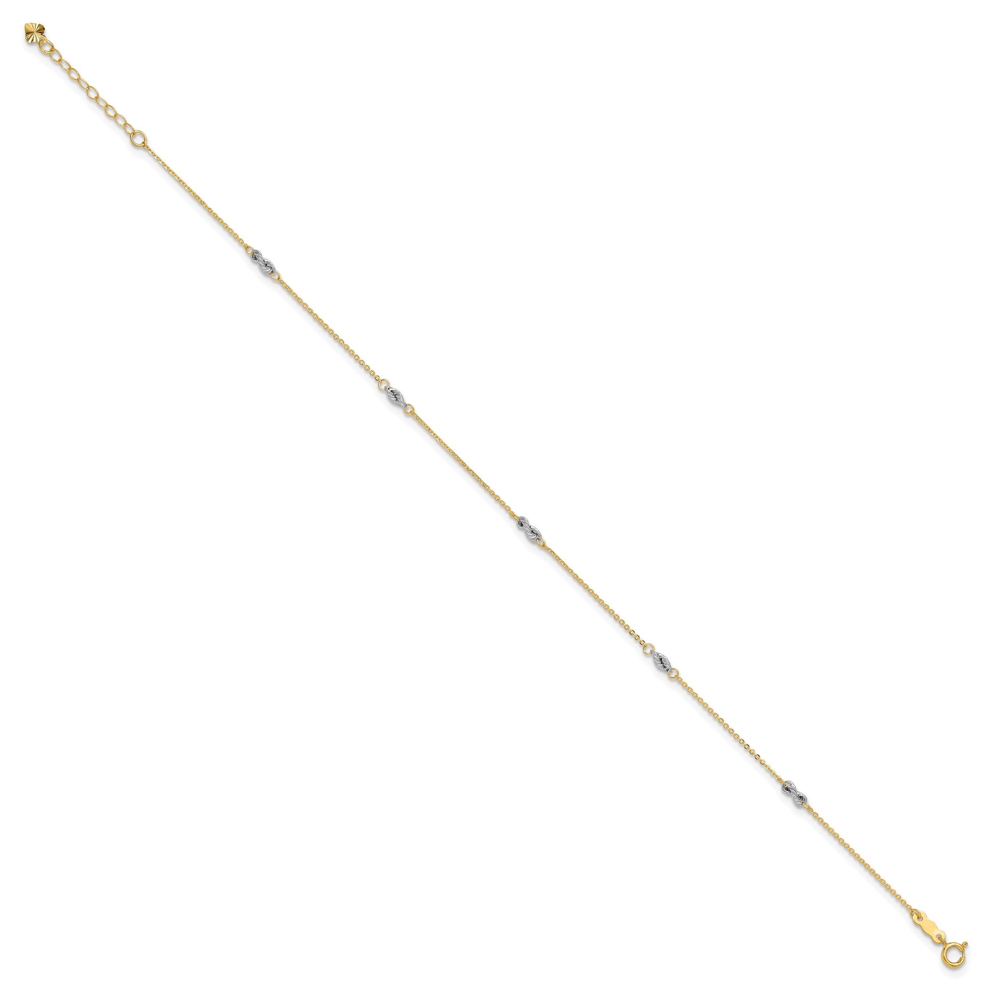 14K Two-tone Fancy Twist 5-Station 9 inch Plus 1 inch Extender - Total 10 inch Anklet