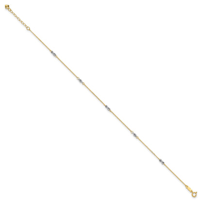 14K Two-tone Fancy Twist 5-Station 9 inch Plus 1 inch Extender - Total 10 inch Anklet