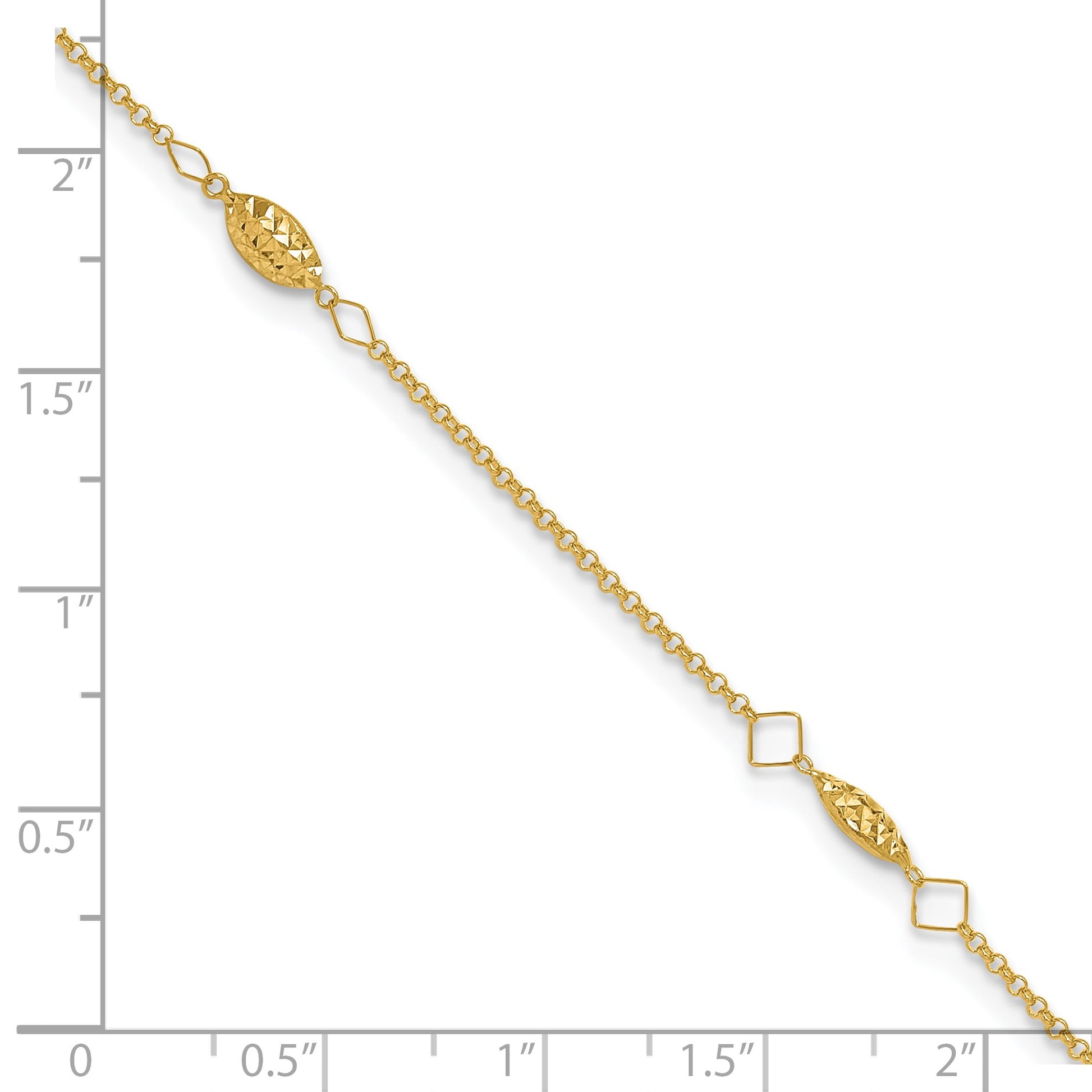 14K Diamond-cut Rice Puff Beads 4-Station 9 inch Plus 1 inch Extender - Total 10 inch Anklet