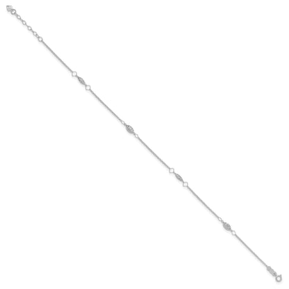 14K White Gold Diamond-cut Rice Puff Beads 4-Station 9 inch Plus 1 inch Extender - Total 10 inch Anklet