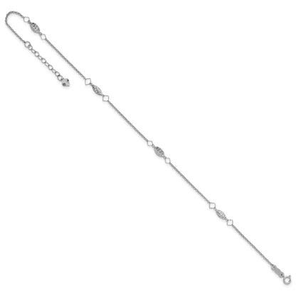 14K White Gold Diamond-cut Rice Puff Beads 4-Station 9 inch Plus 1 inch Extender - Total 10 inch Anklet