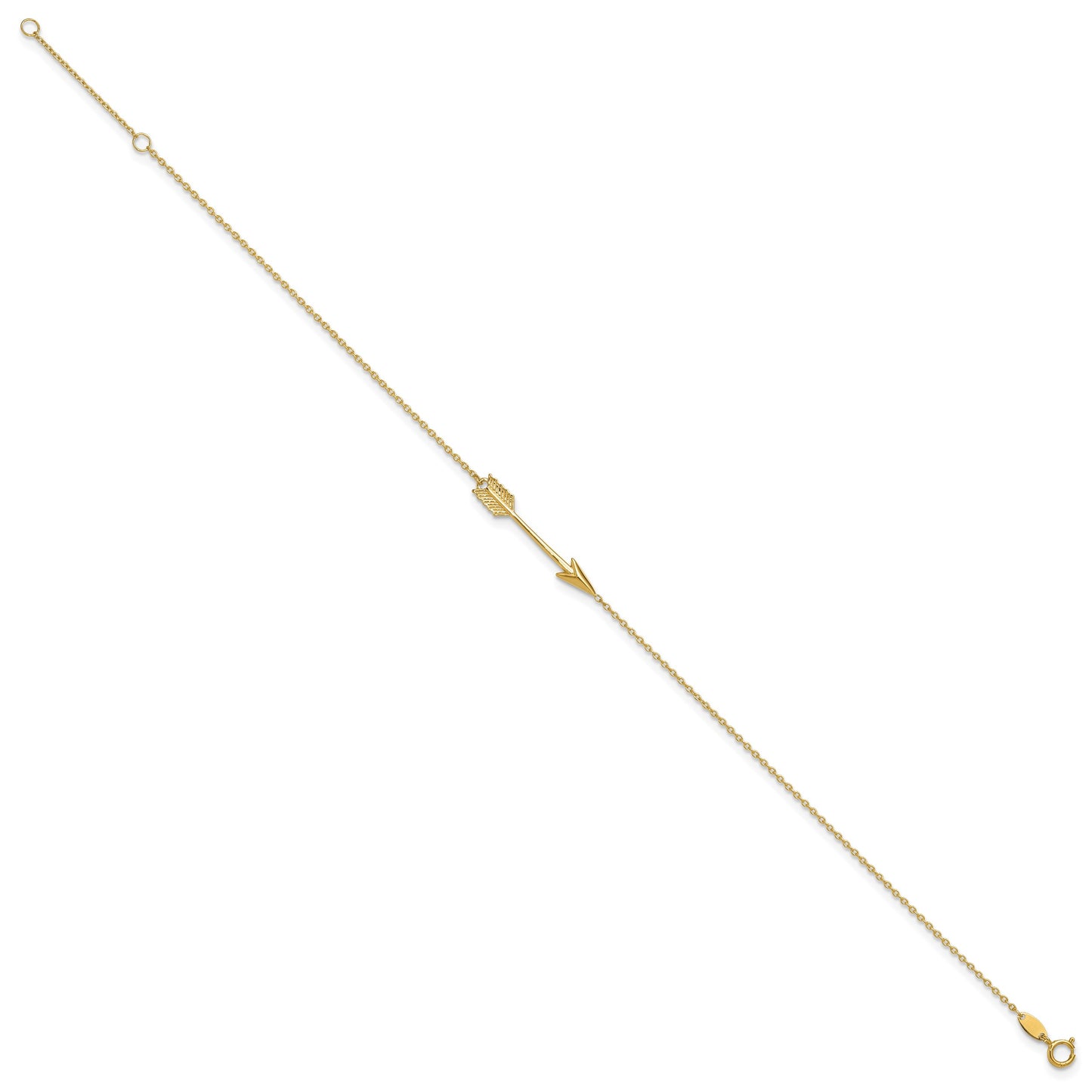 14K Polished Arrow 10 inch Plus 1 inch Extender - Total 11 inch Anklet